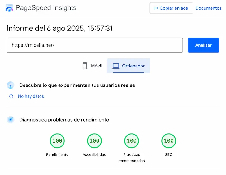 Page Speed Insights Micelia