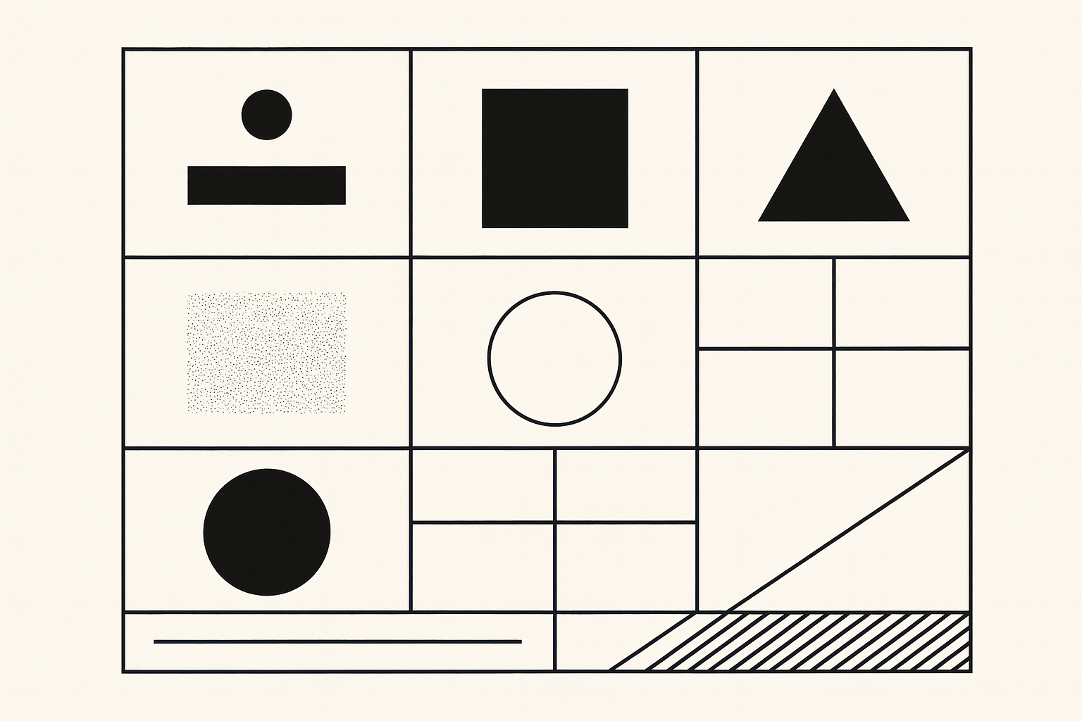 Ilustración con formas geométricas de la gramática de Bertin