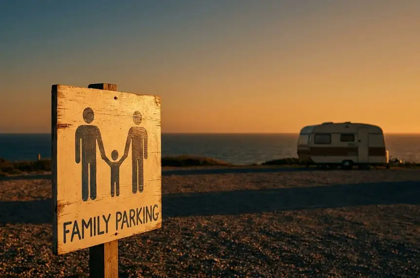 Lenguaje visual inclusivo representado en una señal de parking para familias que tiene un icono de dos hombres con un niño